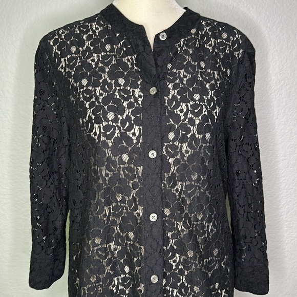 DKNYC Navy Lace Button Front Dress Tunic Oversized XS - Picture 3 of 11